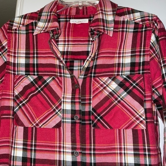 L.A. Hearts Plaid Long Sleeve Button Down Cropped Shirt Size Small - Picture 5 of 8